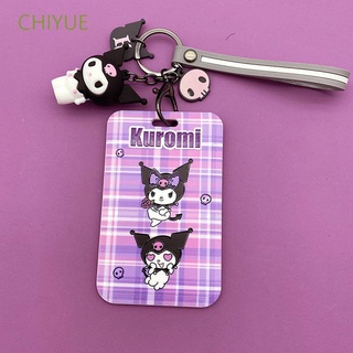 CHIYUE Girls Lanyard Card Holder Kuromi Keychain Cartoon Card Case Portable Credit ID Card Plaid Meal Card Student Neck Strap Bus Card Cover (1)