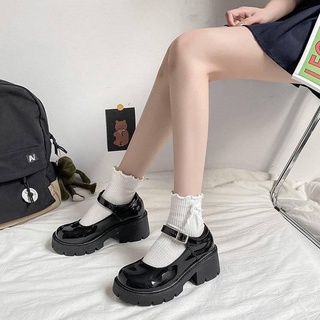 [Wedges Zapatos De Uniforme JK Para Mujer Con Suelas Gruesas Lolita muffin soles Pequeños Cuero Tacones Gruesos (1)
