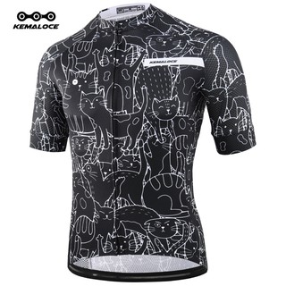Kemaloce Unisex Jersey de ciclismo negro de dibujos animados gato bicicleta Jersey Coolmax 2021 equipo bicicleta de carretera camisas
