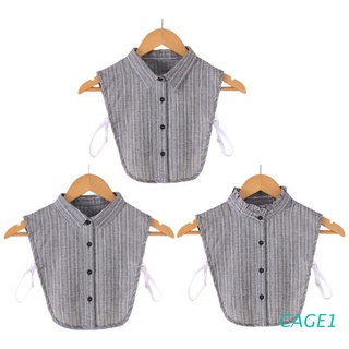 jaula mujer gris algodón falso cuello vertical rayas patrón de encaje desmontable media camisa