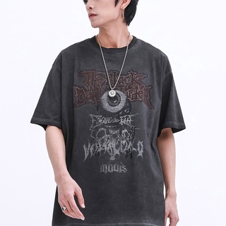 Camiseta Oscura Streetwear Y2K Mal Ojo Impreso Harajuku