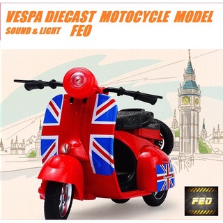 1:14 diecast vespa modelo de motocicleta juguetes tire hacia atrás scooter con sonido y luz