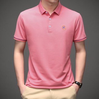 Original 2021 último Hermes hombres rosa manga corta camisas Polo tamaño: M-3XL 005961