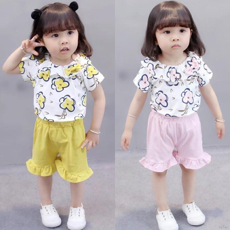 2pcs verano niños bebé niñas floral niños camiseta + pantalones ropa traje conjunto