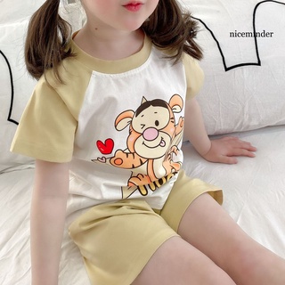 Nice_T-Shirt Set de impresión de dibujos animados de manga corta de algodón cuello redondo traje deportivo para niños (7)
