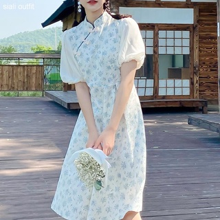Mejorado cheongsam verano vestido floral 2021 nueva pequeña fragancia temperamento falda de hadas delgada falda larga
