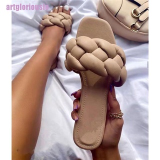 [slo]pantuflas de tejer para mujer/sandalias planas de dedo abierto cómodas para playa (7)