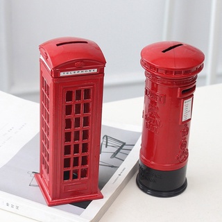 Londres cabina de teléfono Piggy Case caja de ahorro de dinero 310/260g juguetes de niños Metal aleación de Zinc rojo 140X60X60cm creativo Retro Postbox modelo Vintage decoración de escritorio