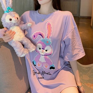 2021 mujer suelta camiseta de manga corta verano lindo de dibujos animados conejo Tops impreso blusa baju perempuan (3)