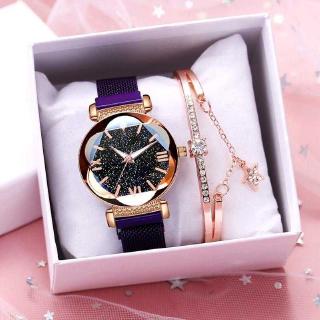 reloj de cuarzo de cielo estrellado roma para mujer con hebilla magnética jam tangan wanita