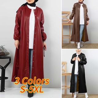 Zanzea mujeres musulmana otoño Casual oculto Placket diseño bolsillos Color sólido abrigo vestido