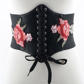 Retro flor bordado ancho cinturón de la cintura de la moda elástica decoración vestido accesorios Cummerbund para las mujeres
