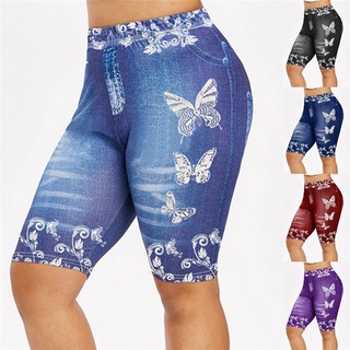 moda femenina 3d de mariposa floral estampada de mezclilla shorts de talla grande/shorts/shorts de talla grande