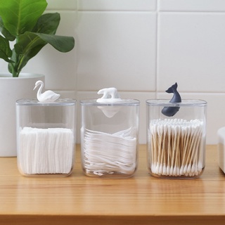 [sweet]creativo Hogar transparente hisopos algodón almohadilla antipolvo caja de almacenamiento con tapa de cola de pescado