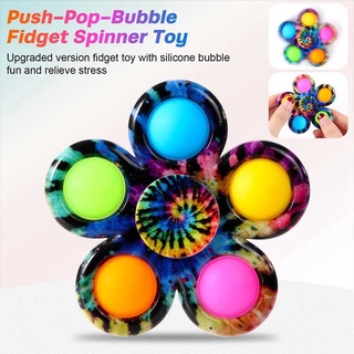 Pop Fidget Spinner Pack , Tie-dye Juguetes Simples , Empuje Bubble Spinners Popper , Exprimir Juguete Sensorial Aliviar El Estrés Emocional Para Niños Adultos (6)