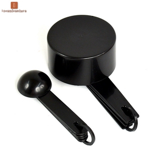 LA juego de 10 cucharas de plástico negro para medir cucharas cubiertos postres hornear utensilios de cocina (4)
