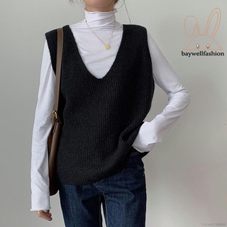 Suéter de las mujeres V-cuello de punto suelto chaleco chaleco más el tamaño de desgaste exterior (7)