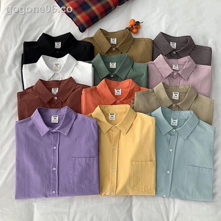 ¤☏✘@ Otoño camisa de manga larga suelta y hermosa camisa delgada casual estilo de Hong Kong tendencia chaqueta de color sólido