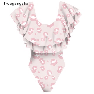 [freegangsha] mujer padre niño vestido volantes traje de baño bikini impreso traje de baño dgdz (6)