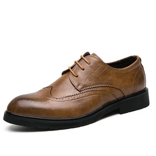 Los hombres de negocios puntiagudo del dedo del pie patente zapatos de cuero Formal Brogues cordones zapatos marrón (2)