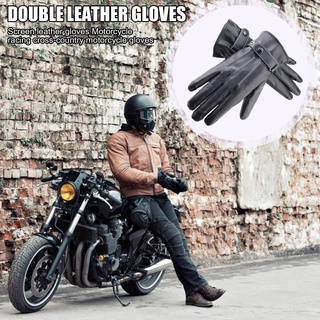 【Hw】Leather Motorcycle Riding Fleece Gloves Touch Screen Men Thickened Gloves (3)