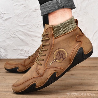 Casual cuero Botas Ajustar Desde La Parte Superior zapatos de los hombres Estilo Británico kasutit kulit kasual (4)
