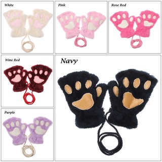 LY manoplas de niña encantadora pata de gato guantes de niños esponjosos invierno cálido felpa moda caliente sin dedos/Multicolor (2)