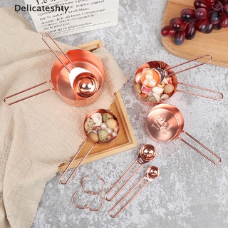 [delicado] 8 tazas medidoras de acero inoxidable de oro rosa y cucharas grabadas medidoras calientes