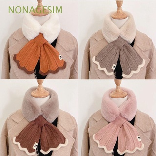 NONAGESIM Fashion Plush Scarfs Thicken Neckerchief Cross Scarf Windproof Shawl Women Accessories Faux Fur Plush Warm Bib (1)