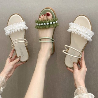 Internet caliente zapatillas de verano de las mujeres nuevas sandalias de dos vías de moda prendas de vestir exteriores estilo coreano sandalias de vestir planas para estudiantes todo a juego
