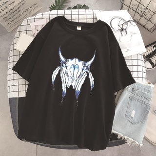 HONEYPEACH European and American Street Style Fashion Print T-shirt Casual Loose Skull Printed T-shirt X55