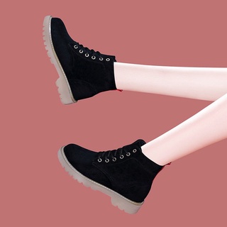 2021 primavera y otoño nuevas botas individuales negro suela gruesa Martin botas de las mujeres planas botas de tobillo más terciopelo grueso zapatos de algodón de las mujeres de invierno