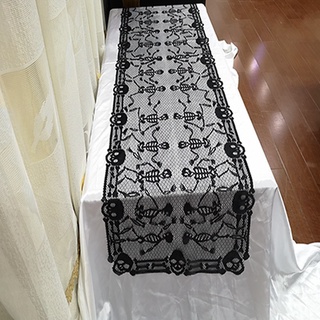 46x200cm Halloween Tablecloth Black Dancing Skull Table Runner Rectangular Table Cover Halloween Party Horror Dress (1)