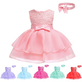 2 piezas conjunto de vestido de bebé+diadema vestido de niña cómodo princesa encaje vestido de sol