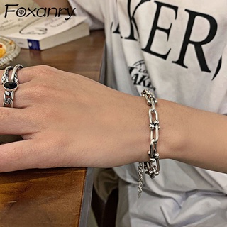 foxanry minimalista plata de ley 925 espesar cadena pulseras para mujer nuevo vintage punk hiphop fiesta joyería regalos