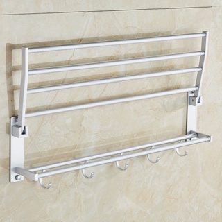 40/50/60 cm de espacio de aluminio doble toallero con 5 ganchos plegables toalla cocina baño estantes