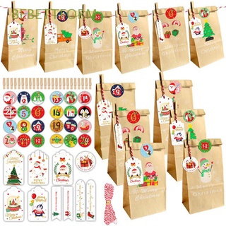 bebettform 24sets números bolsas de papel kraft alimentos feliz navidad bolsas de regalo pegatina galletas bolsa de caramelos santa claus muñeco de nieve bolsas de embalaje de navidad