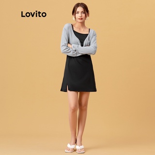 Lovito Casual Slip Dress Basic Set SSP3254 (negro) (3)