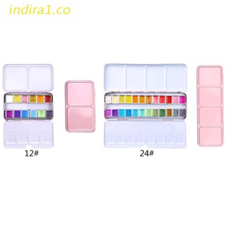 indira1 12/24 glitter acuarela pintura colores sólidos artista acuarela pinturas rosa portátil