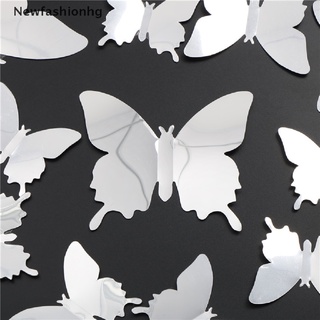(newfashionhg) 12 unids/set espejo sliver 3d mariposa pegatinas de pared fiesta boda decoración en venta (4)