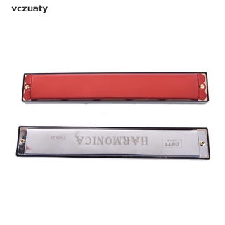 Vczuaty silver/red 24 Holes Tremolo Harmonica Mouth Organ Key of C for Beginners CO