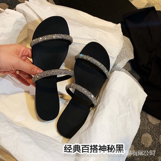 Las Mujeres De La Moda Sandalias De Verano 2022 Nuevo Estilo De Una Palabra Con Diamantes De Imitación Zapatillas De Desgaste Exterior ins De