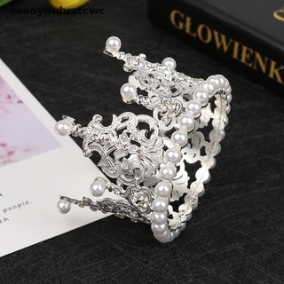 eseayoubrztcwc imitación perla cristal corona mini corona pelo joyería adorno fiesta pastel decoración co (7)