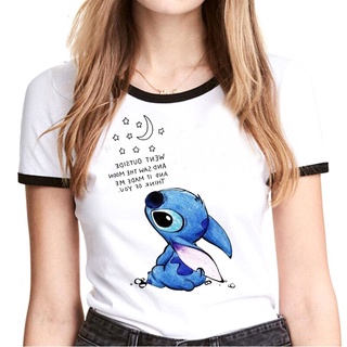 Disney Lilo Stitch Camiseta Mujer Kawaii Verano Tops De Dibujos Animados Ohana Gráfico Camisetas Anime Unisex Femenina
