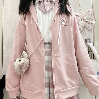 S-3XL Kuromi Hellow Kitty Sudadera con capucha japonesa Streetwear Harajuku Sudadera con capucha de manga larga para mujer Cárdigan con cremallera
