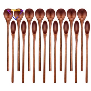 16 Pcs Wooden Coffee Spoon Long Handle Mixing Spoon Long Handle Wooden Teaspoon Manual Stirring Spoon for Kitchen Mixing