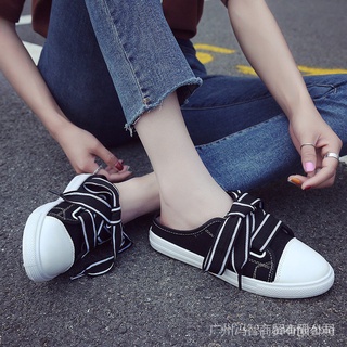 Cinta Zapatos De Lona De La Mitad Zapatillas De Las Mujeres Sin Tacón Blanco 2022 Nuevo Estilo De Verano Estudiante Perezoso Hong Kong St