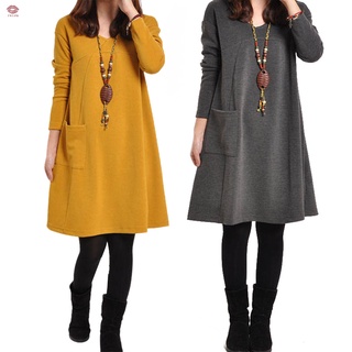 Vestido twupb Para mujer con bolsillo/color sólido/Manga larga/cuello V/holgado/Casual Para otoño/invierno talla grande