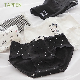 TAPPEN Cute Korean Underwear Breathable Plaid Briefs Women Stripe Panties Cotton Crotch For Girls Intimates Check Mid Waist Bow Lace