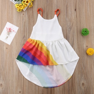 Infant Girl Rainbow Dress Toddler Princess Sundress Playwear Outfits#A